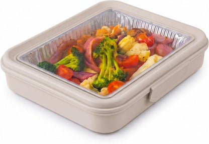 9x13 Pan Carrier with Aluminum Foil Pan – Insulated Food Carrier for Casseroles, Lasagna & Hot/Cold Dishes, Decorative Tabletop Serving Container with Lid for Parties, BBQ, Catering, Travel & Potlucks