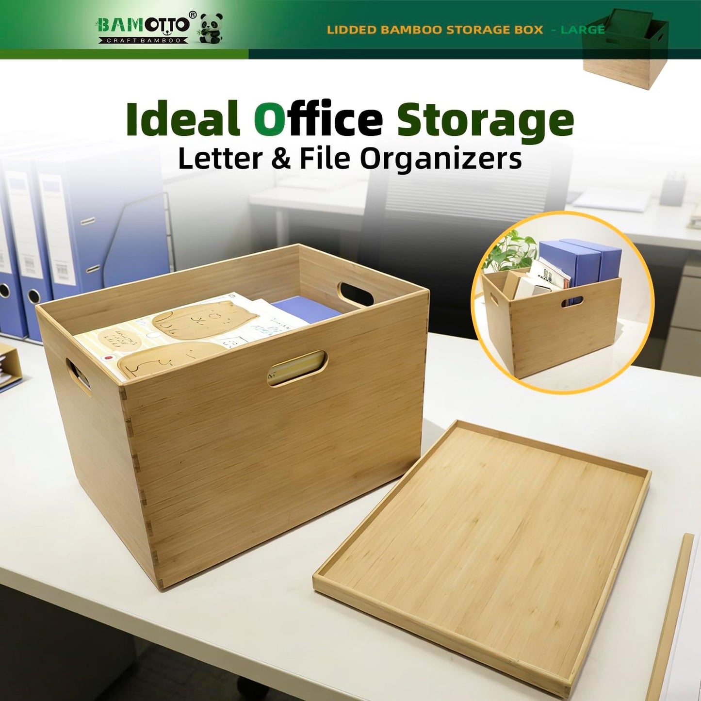 BAMOTTO CRAFTBAMBOO 2-Piece Large Bamboo Storage Box Set - 7.1in High Stackable Deep-Drawer Organizer, Lidless Bin for Kitchen Cutlery Utensils, Home & Office (14.6"x10.2"x7.1"+14.6"x10.2"x3.1")
