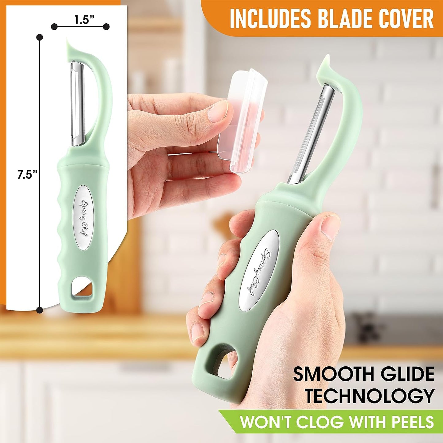 Spring Chef Premium Swivel Vegetable Peeler, Soft Grip Handle and Ultra Sharp Stainless Steel Blades - Perfect Kitchen Peeler For Veggie, Fruit, Potato, Carrot, Apple - Mango