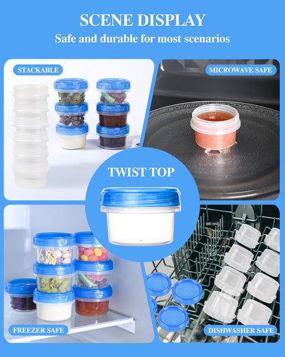 Heavy Duty Airtight Plastic Containers with Twist Top Lids, Stackable Freezer Containers for Lunch, Salad, Soup, Leftover, Ice Cream, BPA Free [6 Pack-32 oz]