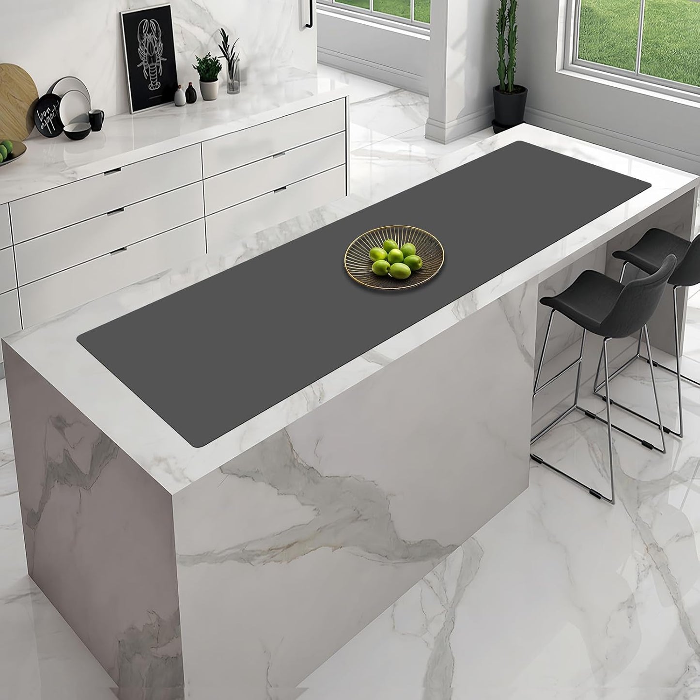 72''x16'' Extra Large Silicone Mat for Kitchen Counter, Heat Resistant Countertop Protector, Non-Slip Waterproof Kitchen Island Mat, Easy to Clean, Light Gray
