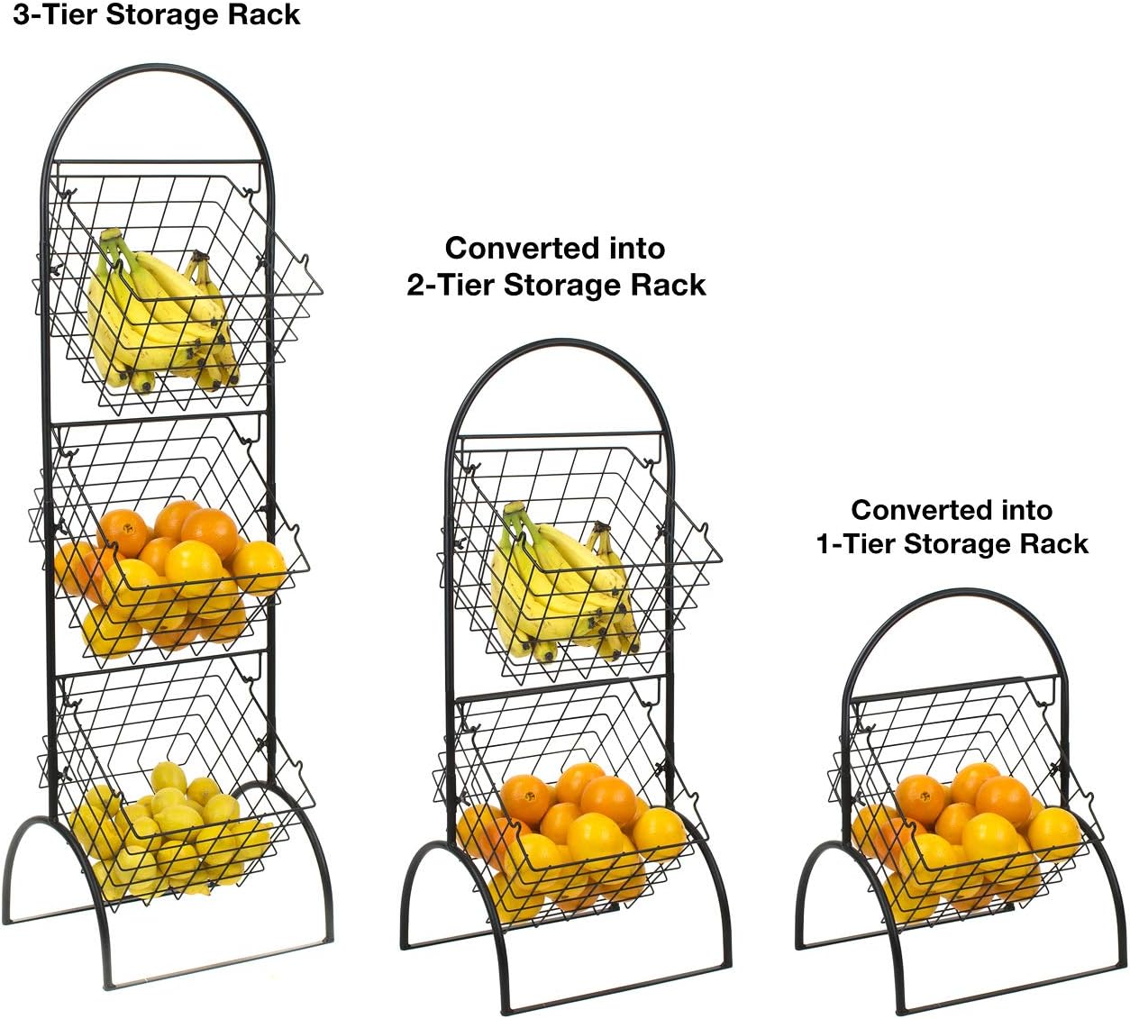 Sorbus 3-Tier Wire Market Basket Storage for Fruit, Vegetables, Toiletries, Household Items, Stylish Tiered Serving Stand for Kitchen, Bathroom Organization
