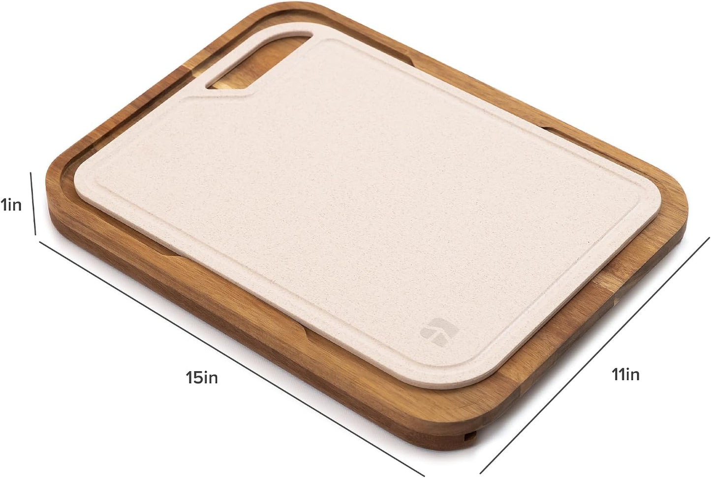 KitchenEdge Premium Acacia Cutting Board with Nesting Rice Fiber Chopping Board for Cooking Prep, 2 Piece Kitchen Set, Non-Slip Feet with Juice Groove, Heavy Duty, Pre Oiled, 17” x 12.5”