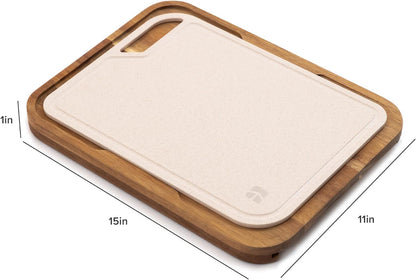 KitchenEdge Premium Acacia Cutting Board with Nesting Rice Fiber Chopping Board for Cooking Prep, 2 Piece Kitchen Set, Non-Slip Feet with Juice Groove, Heavy Duty, Pre Oiled, 17” x 12.5”