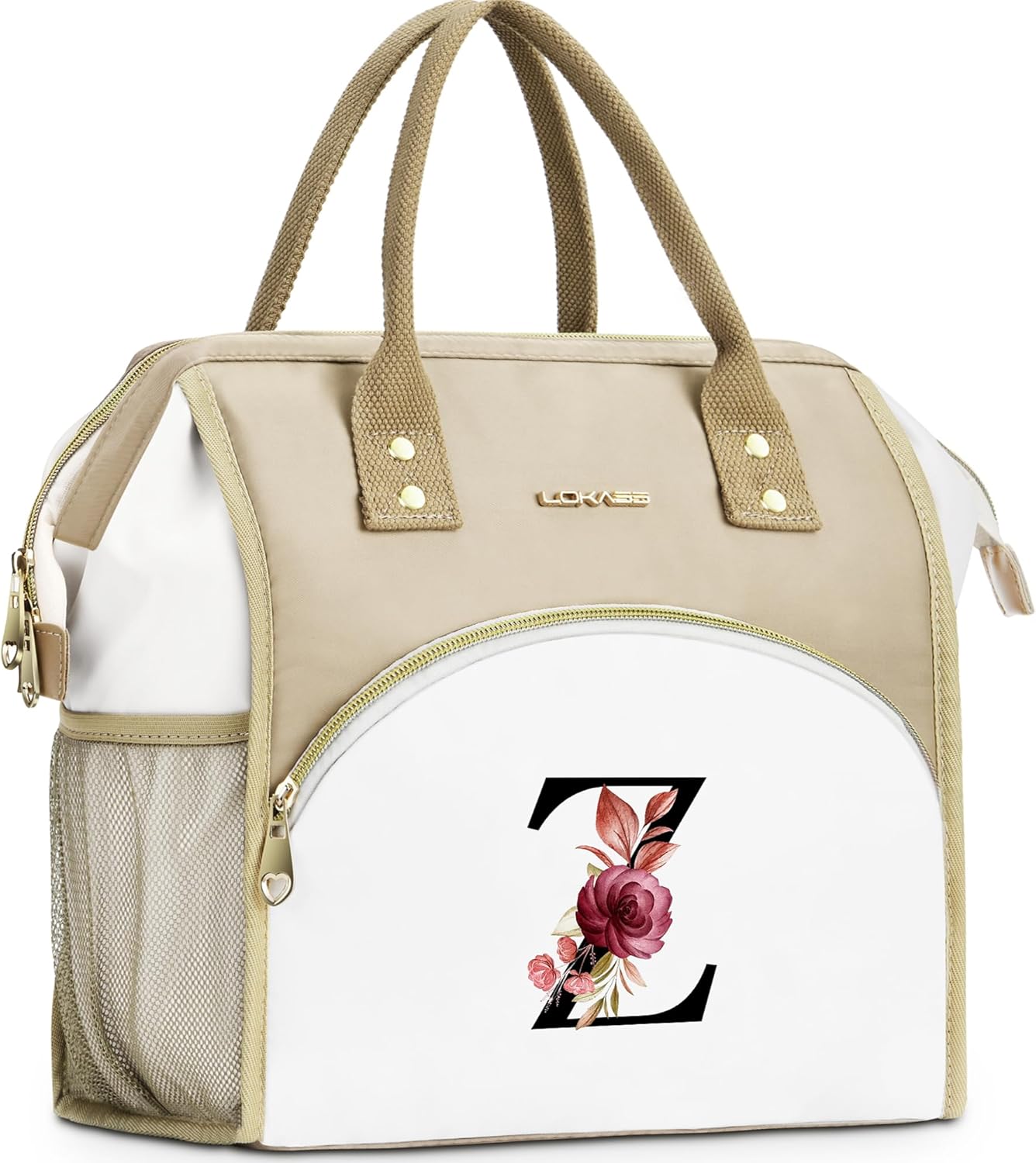 Initial Lunch Bag Women, Cooler Insulated Lunch Bag for Girls, Large Adult Leakproof Lunch Box for Picnic Work, Personalized Tote Bag, Birthday Gifts/Mothers Day Gifts, Letter K.