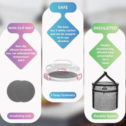 2 Pack Pie Containers with Lids and Handles, Includes Insulated Bags and Non-Slip Heating Pads, BPA Free Pie and Cheesecake Containers, Thanksgiving Gifts (Purple)