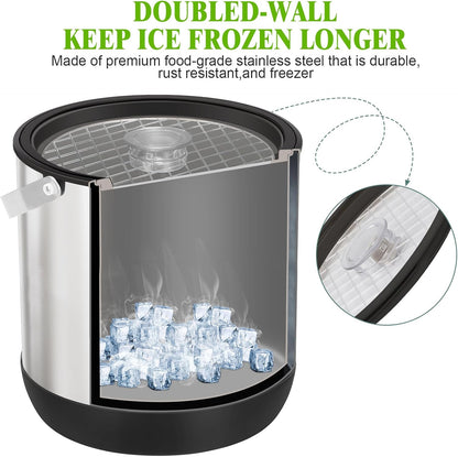 5QT/4.8L Insulated Ice Bucket for Parties, Large Capacity Double-Wall Beverage Bucket with Scoop & Lid for Champagne, Wine, Cocktail (Black)