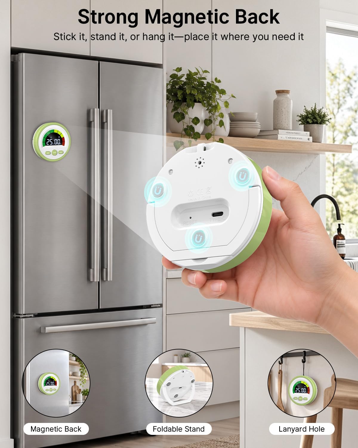 Digital Magnetic Kitchen Timer for Cooking, Rechargeable, Loud Alarm
