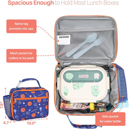 Kids Lunch Bag Boys - Insulated Kids Lunch Box Reusable Lunchbox with Water Bottle Holder Toddler Lunch Tote Bag for School Daycare, Black Dino Fossil