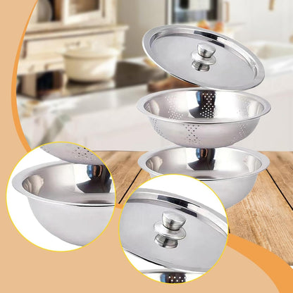 Food Storage Container Colander with Bowl Rice Rinser Food Strainer Produce Container for Salad Meat Beans Multipurpose Kitchen Utensil- 30cm