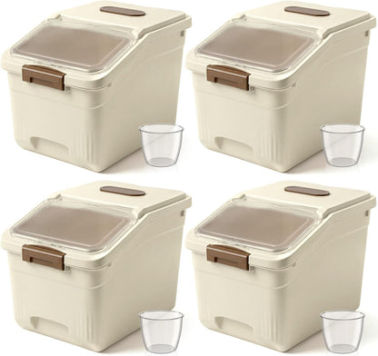 Blushtier 4 Pack Large Rice Storage Containers 30 Lbs Airtight Flour Container with Seal Locking Lid and Measuring Cup Kitchen Dry Food Storage Bins for Cereal Sugar Beans(Transparent White)