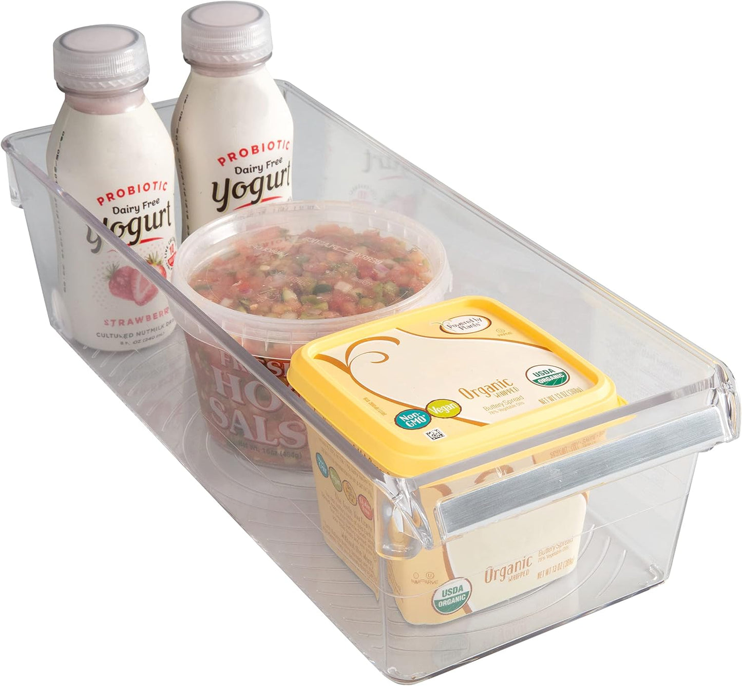 Kitchen Details 2 Pack Medium Refrigerator Storage Bin | Fridge & Freezer | Kitchen Organization | Stainless Steel Handle | Countertop | Cabinets | Pantry | Clear