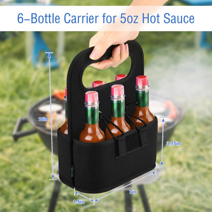 Beautyflier 6-bottle Carrier for Hot Sauce Bottles, Holds Standard 5oz Bottles, Condiment Holder for Oil, Sauces, Vodka, Ketchup, Tabasco, Honey for the Hot Sauce Lover Fan, Holder Only