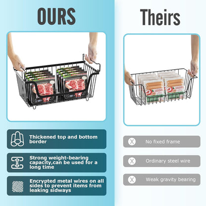 GAOKASE 4 Pcs Stackable Wire Baskets for Pantry Organizers and Storage,Vegetable Fruit Basket for Countertop,Kitchen Storage Metal Baskets,Produce Potato Onion Storage Bin-Black