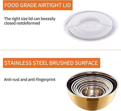 Pink Mixing Bowls with Airtight Lids, Stainless Steel Nesting Mixing Bowls Set of 7, Ideal for Baking, Prepping and Serving Food, Size 7, 3.6, 2.7, 2.1, 1.5, 1.1,0.8 QT, Stackable Design