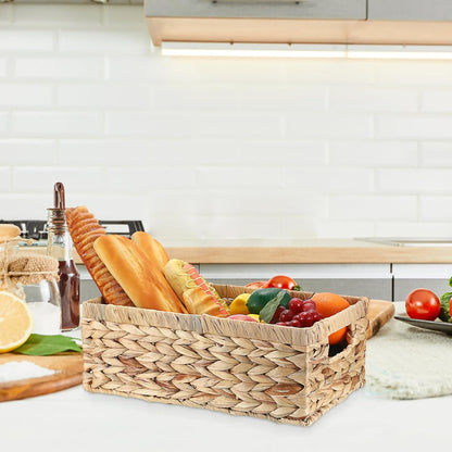 Hipiwe Wicker Basket Water Hyacinth Baskets Rectangular Decorative Baskets Bin for Shelf Organizing, Handwoven Storage Basket Bins with Built-in Handles,15.9"x12"x5.9"