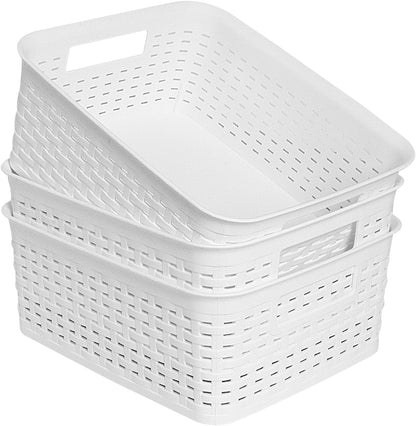 Soddeph Plastic Storage Baskets for Cabinets, Household Pantry Organization with Handle,Organizer Bins for Room,Bathrooms,Under-Sink,Kitchen (Black, L-3PACK)