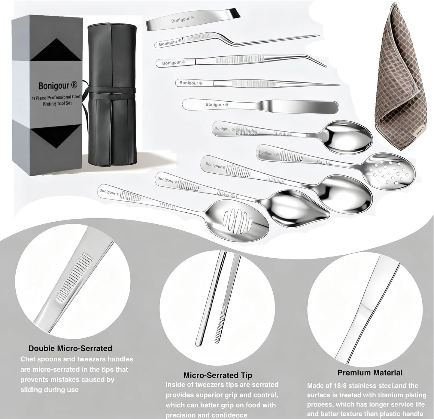 | Plating Tools Culinary Set | 11 Piece Professional Chef Plating Tools Pro Kit | Kitchen Plating Utensils | Modernist Cuisine Food Art | Stainless Steel | Black (Black)