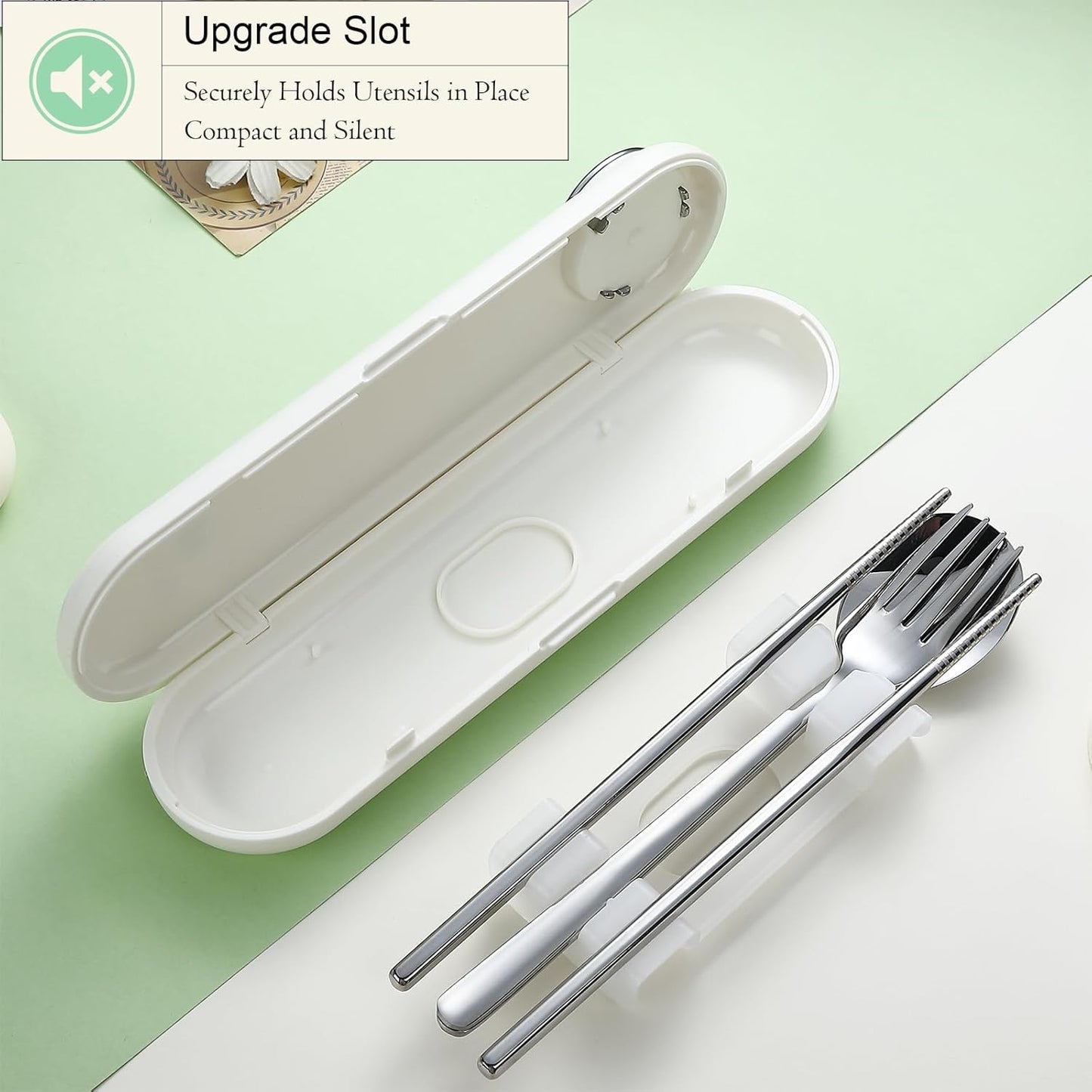DEVICO Travel Utensils with Case Cute, Reusable Silverware for Lunch, 4Pcs Portable Cutlery Set, 18/8 Stainless Steel Fork Spoon Chopsticks in Cartoon Case, Dishwasher Safe (Light Yellow)