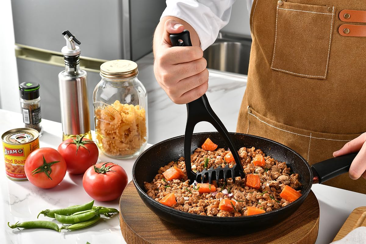Nylon Potato Masher - Non-Scratch, Dishwasher Safe Tool for Mashed Potatoes, Avocado - Plastic Meat Chopper, Heat Resistant Masher for Hamburger, Ground Beef Smasher Tool