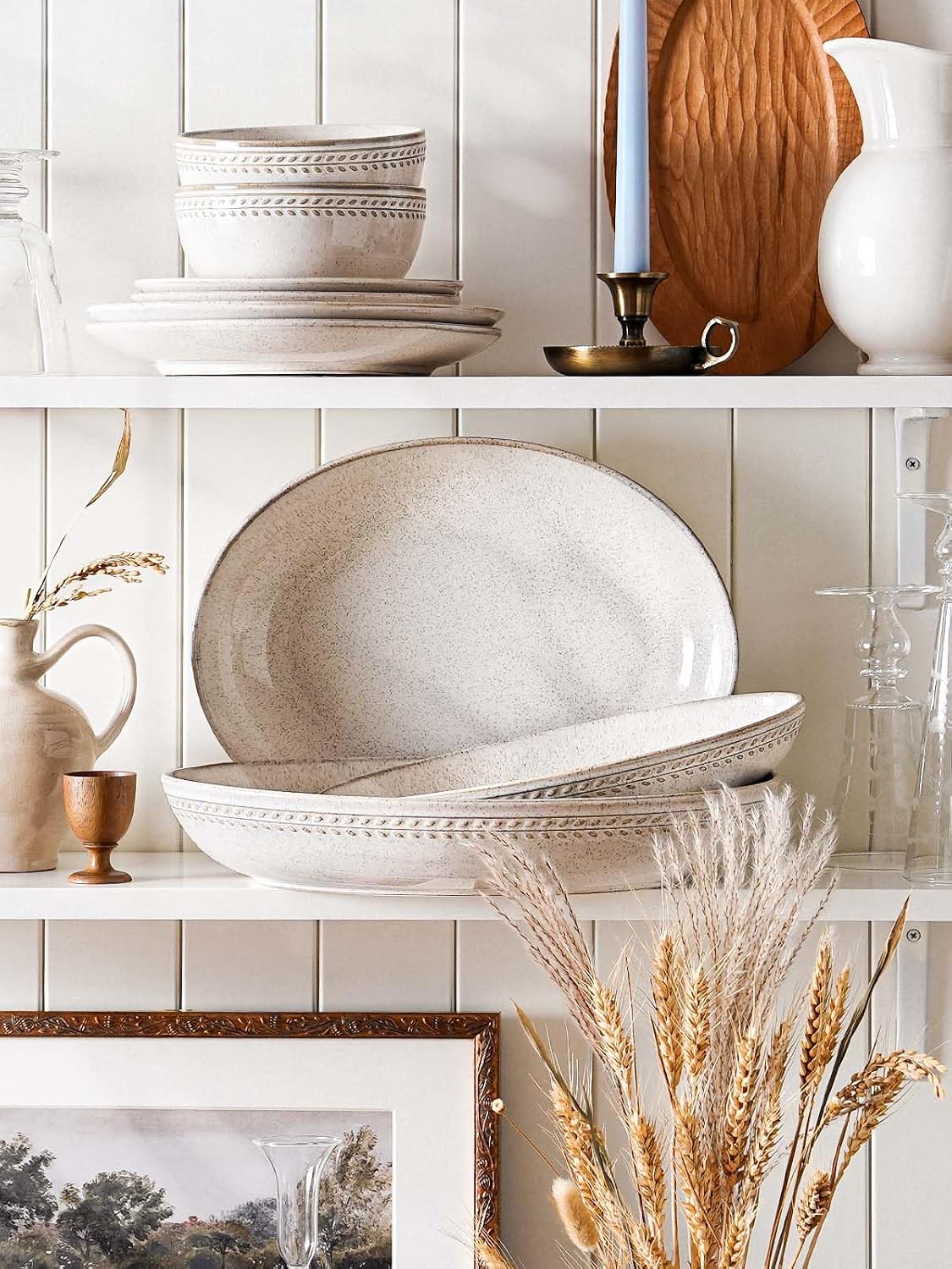 LE TAUCI Ceramic Serving Bowls Set of 2, Large Serving Dishes for Entertaining, 11.8 & 13.7 Inch Oval Serving platter, Salad Fruit Bowl, Pasta Bowls, Microwave & Dishwasher Safe - Arctic White