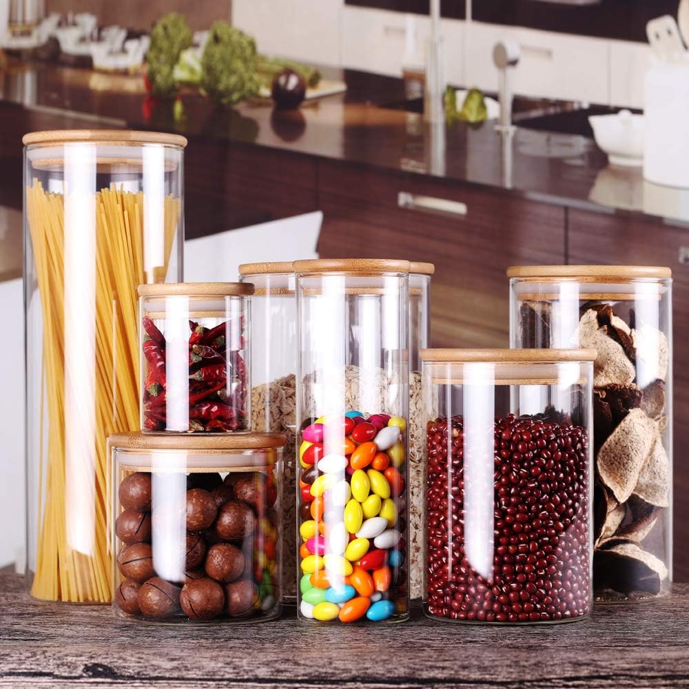Set of 2 Large Glass Food Storage jar, 100 FL OZ (3000ml) Glass Flour Canister with Airtight Bamboo Lids for Kitchen Corner, BPA-Free Flour Container for Sugar, Ground Coffee, Rice and Dry Food