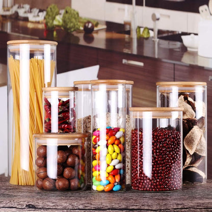 Set of 2 Large Glass Food Storage jar, 100 FL OZ (3000ml) Glass Flour Canister with Airtight Bamboo Lids for Kitchen Corner, BPA-Free Flour Container for Sugar, Ground Coffee, Rice and Dry Food