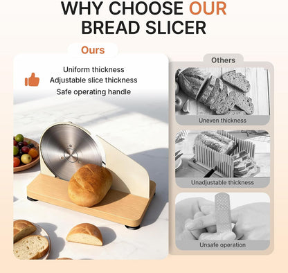 Upgraded Manual Bread Slicer for Homemade Sourdough Bread Adjustable Thickness& Evenly Slicing, Metal Guide, Hand Crank Bread Slicer with Scale Line & Suction Base,Sharp Stainless Steel Blade