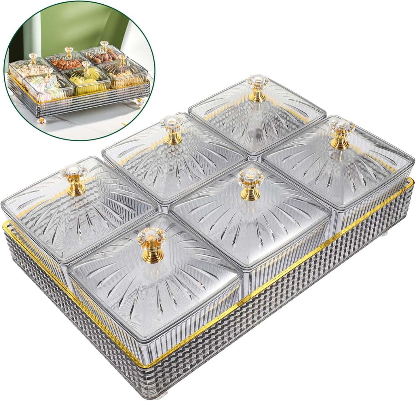 Didiseaon Compartment Snack Platter Lids Relish Serving Tray Fruit Nut Tray Decorative Serving Dish Party Accessory