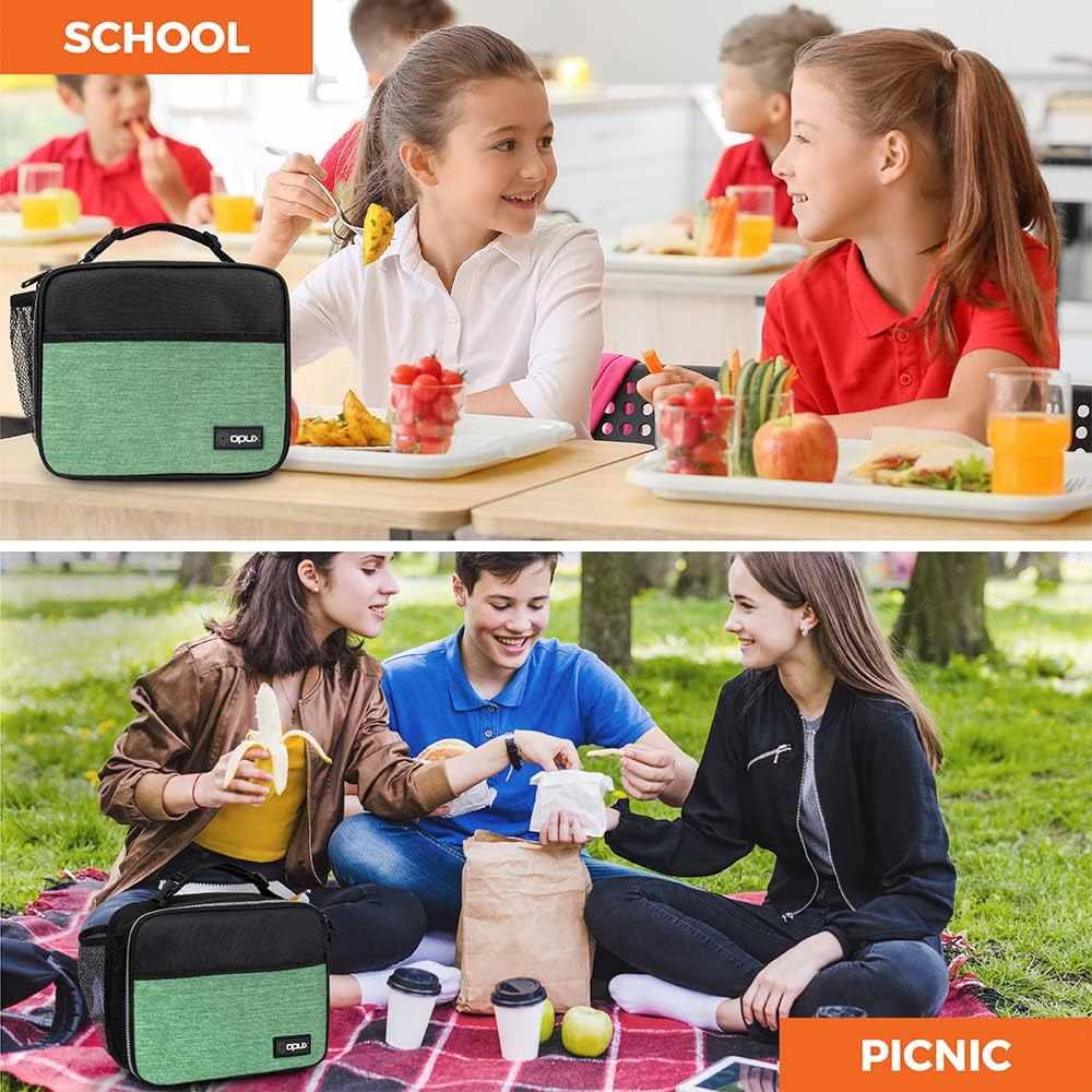 opux Insulated Lunch Bag Kids, Lunch Box for School Boy Girl, Leakproof Small Reusable Compact Soft Mini Cooler Bag, Toddler Small Lunch Boxes Kit Pail with Front Side Pockets (Purple)