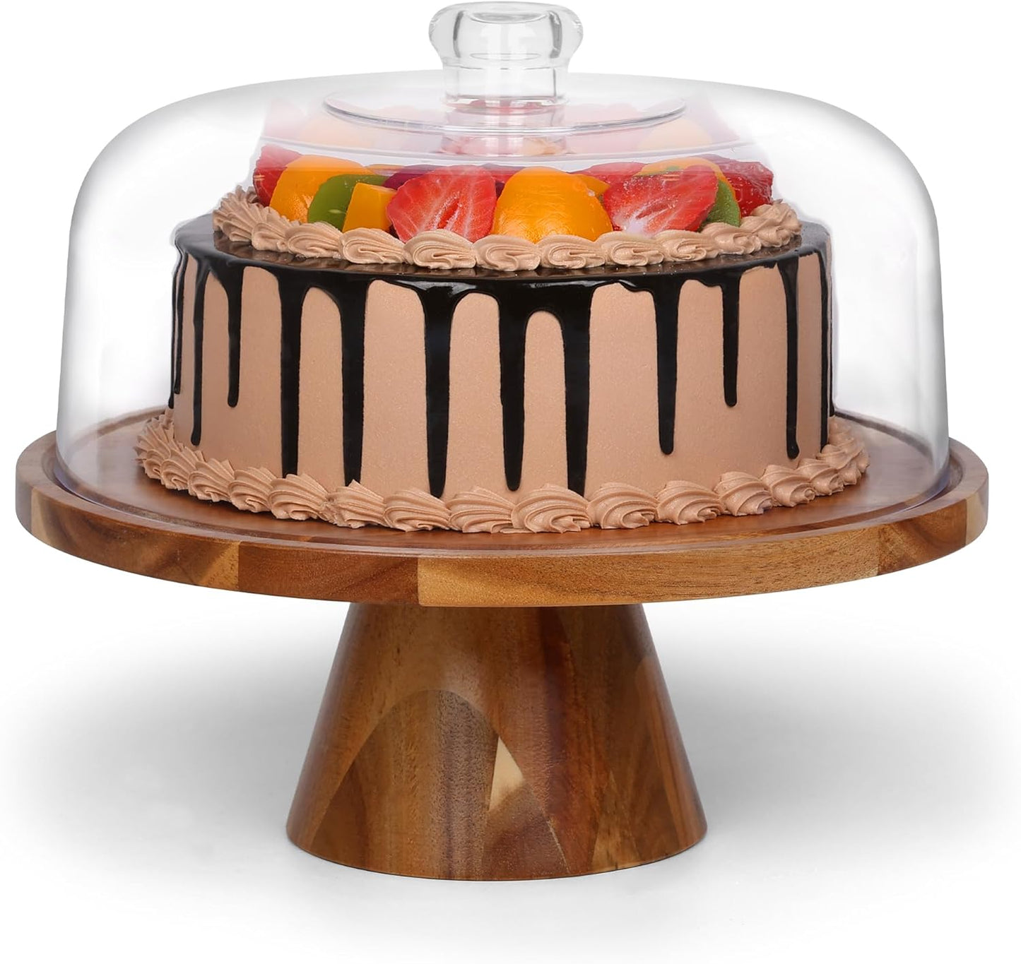 Bellsal Cake Stand with Dome Lid, 12in Acacia Wood Cake Plate with Cover, Wooden Cake Display Stand with Acrylic Dome, Cake Decorating for Baking Gift