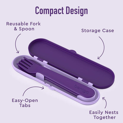 Bentgo Kids Utensil Set - Reusable Plastic Fork, Spoon & Storage Case - BPA-Free Materials, Easy-Grip Handles, Dishwasher Safe - Ideal for School Lunch, Travel, & Outdoors (Shark)
