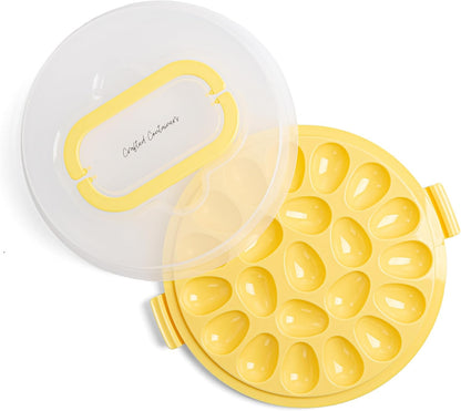 Deviled Egg Containers with Lid & Handles, 22-Count Portable Carrier, Dishwasher Safe Tray, Refrigerator Storage, High-Capacity Trays Deviled Egg Holder - Blue