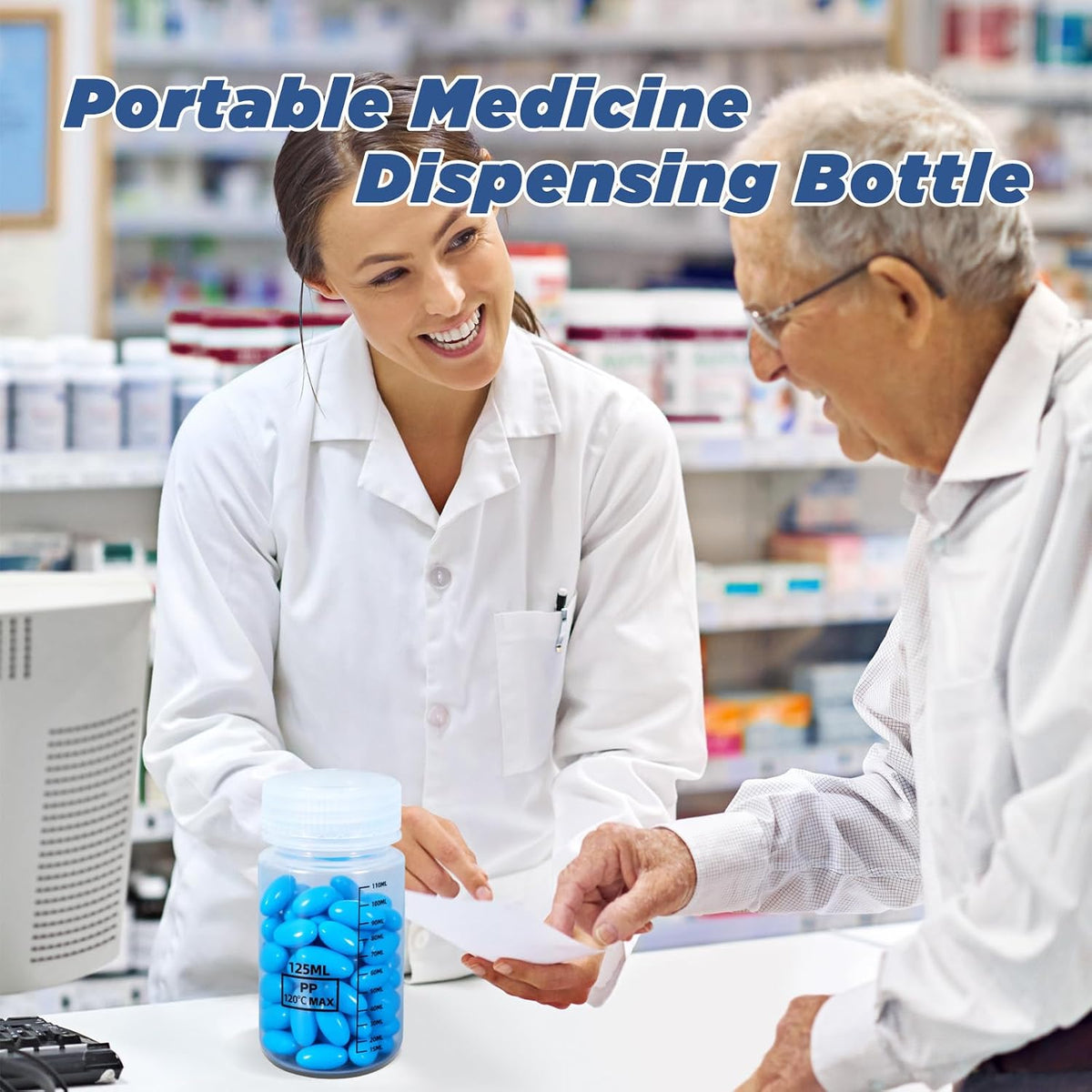 34oz/1000ml Wide Mouth Plastic Bottles with Airtight Lids, Graduated Food Grade Leak Proof PP Containers Jars for Water Sample Lab Reagent Liquid Medicine Storage (Transparent, 3 Pcs)