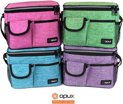 opux Insulated Lunch Bag for Men Women, Leakproof Black Lunch Box for Work, Portable Soft Lunch Cooler Bag with Shoulder Strap, Adult Lunchbox Lunch Pail for Kid Boy Girl School, 14 Can/8L