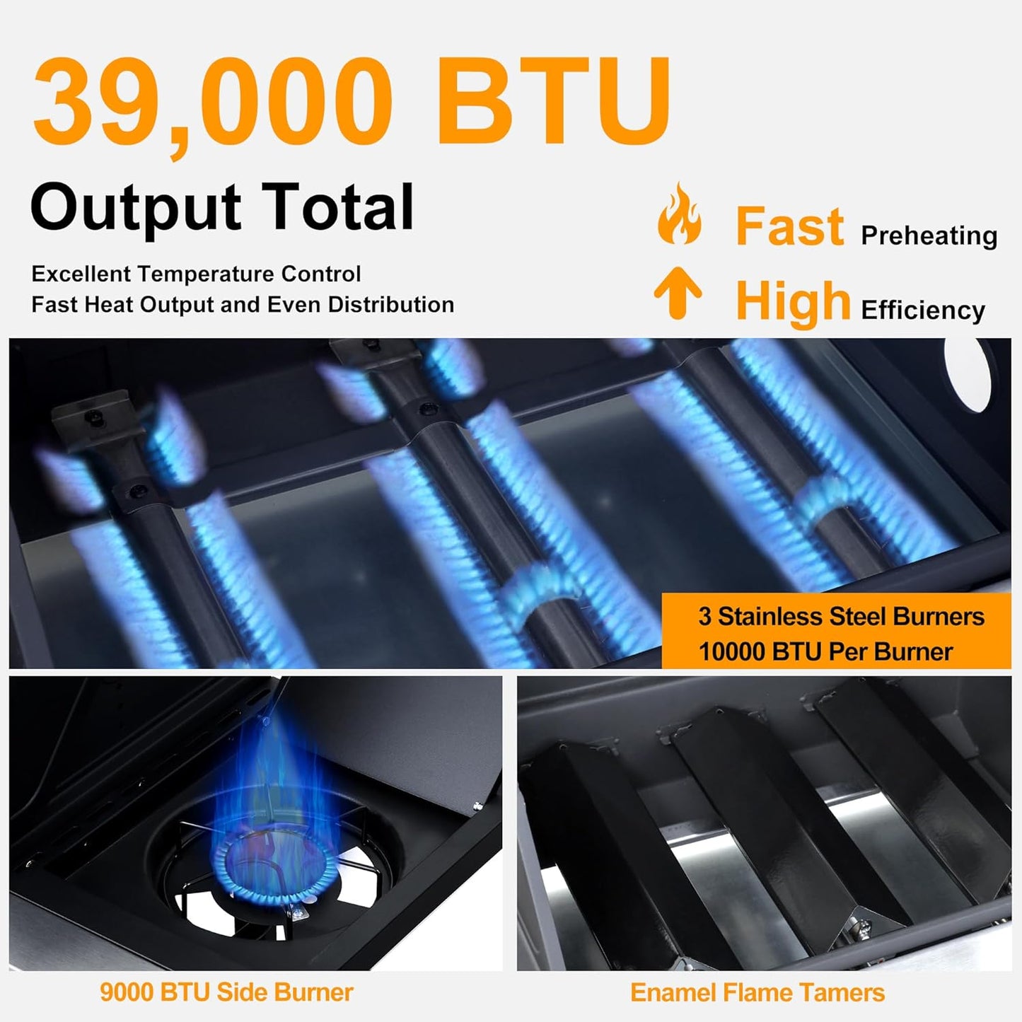 69000 BTU Output Propane Gas Grill with Side Burner and 6 Main Burners - Double-layer Stainless Steel Lid, Cast Iron Grids and Plate, Easy-Clean Grease Management for Perfect BBQs