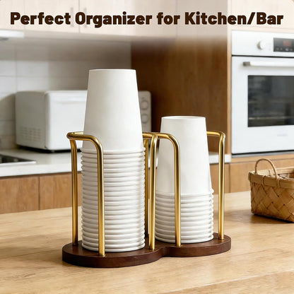 Wood Bathroom Cup Holder, Disposable Cup Dispenser, Plastic Mouthwash Cup Storage Organizer for Cups -Perfect for Office, Kitchen, Gym, School or Cafes (Black)