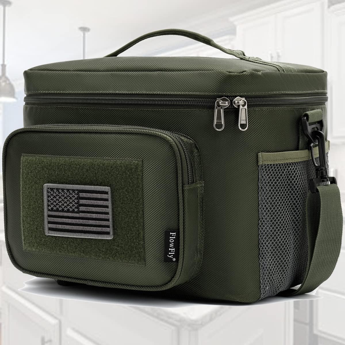 FlowFly Lunch Bag, Insulated Cooler, Thermal Lunch Box Tote with MOLLE/PALS Webbing, Adjustable Padded Shoulder Strap, for Tactical Men Women Adults and Boys Girls Kids (Cyan, Medium)