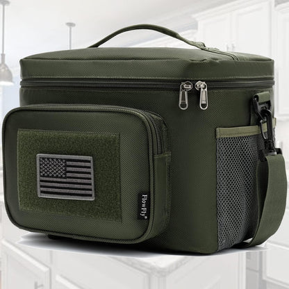 FlowFly Lunch Bag, Insulated Cooler, Thermal Lunch Box Tote with MOLLE/PALS Webbing, Adjustable Padded Shoulder Strap, for Tactical Men Women Adults and Boys Girls Kids (Cyan, Medium)