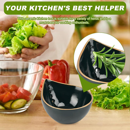 Herb Stripper Bowl, Resin Kitchen Herb Leaf Stripping Tool, 5‑Hole Speckled Bowl for Thyme, Basil, Rosemary, Parsley, Oregano, Cilantro, Kale, Collects Stripped Herb Leaves, Dishwasher Safe，White