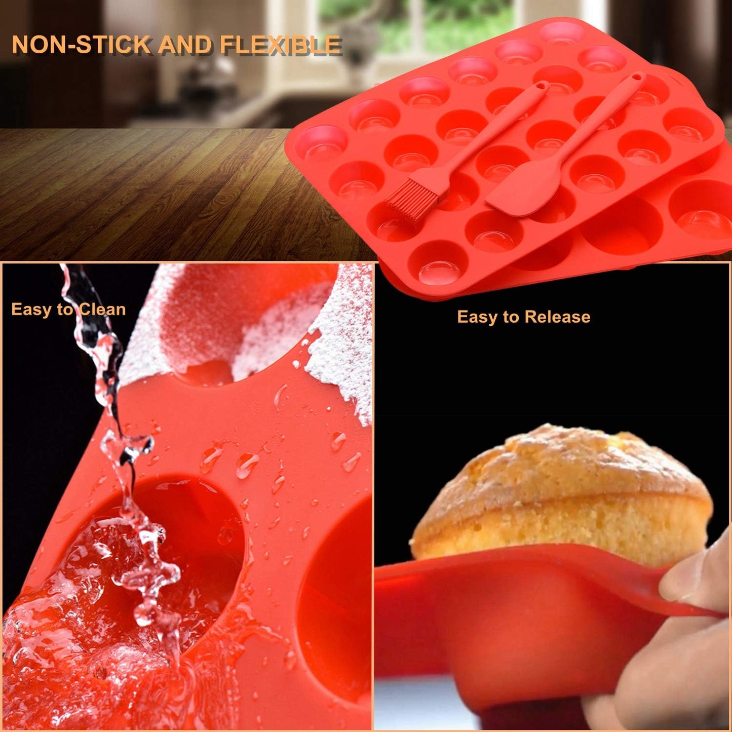 2Pack Silicone Muffin Pans with Metal Reinforced Frame,12 Cup Regular Size Silicone Cupcake Pan,Muffin Tin,Nonstick Cupcake Baking Molds for Muffins,Cupcakes,Egg Bites,BPA Free (2Pack Red)