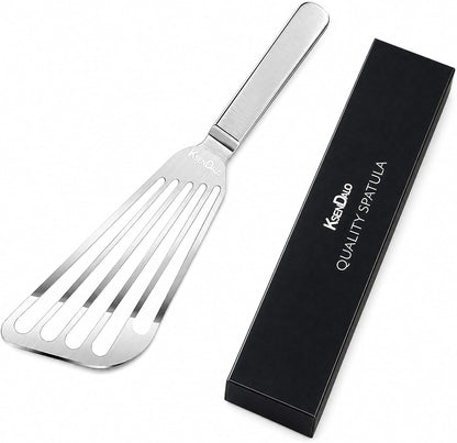 KSENDALO 1 Thin Flexible & Sturdy Fish Spatula Stainless Steel for Kitchen Cooking Use Fish Spatula Egg Flipper BBQ Flipper Stainless Steel Blade Thin Flexible, Welded Middle, Dishwasher Safe -Silver