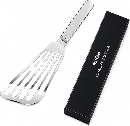 KSENDALO 1 Thin Flexible & Sturdy Fish Spatula Stainless Steel for Kitchen Cooking Use Fish Spatula Egg Flipper BBQ Flipper Stainless Steel Blade Thin Flexible, Welded Middle, Dishwasher Safe -Silver