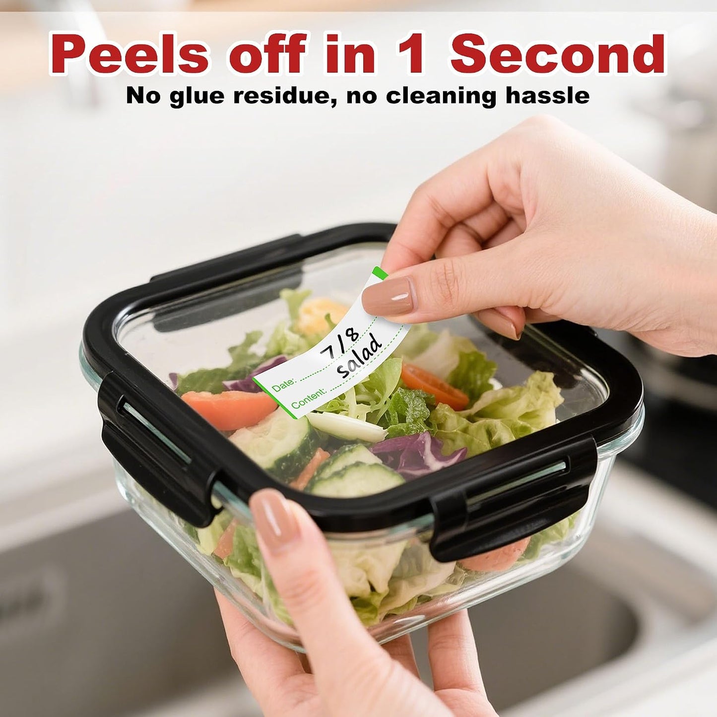 NATURALABEL 300 PCS Removable Freezer Labels with Dispenser - 1" x 3" Food Labels for Meal Prep Containers, Easy Peel-Off Design, No Residue (Green)