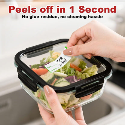 NATURALABEL 300 PCS Removable Freezer Labels with Dispenser - 1" x 3" Food Labels for Meal Prep Containers, Easy Peel-Off Design, No Residue (Green)