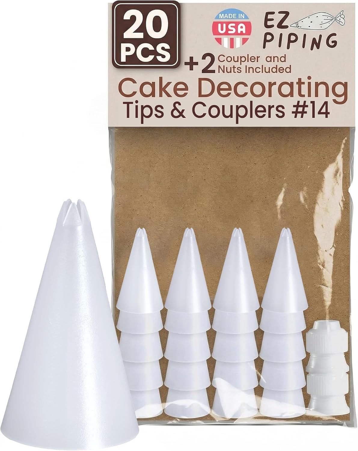 Reusable Plastic Piping Tips, Nozzles Standard Size Star Tip #20