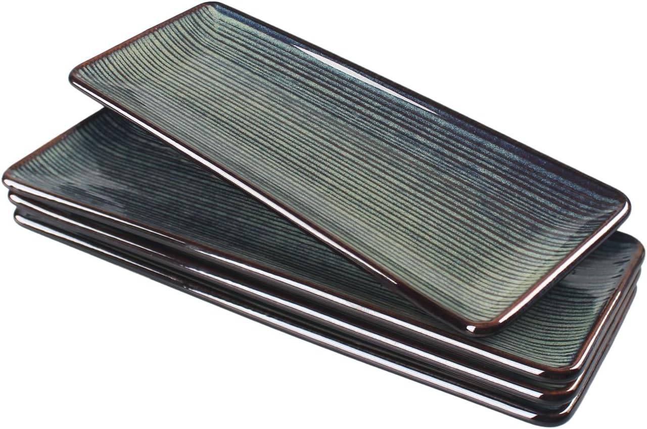 Porcelain Rectangular Plates, Large Cookie Trays, Set of 4, Shatterproof, Dishwasher-Safe, Perfect for Sushi, Baguettes, Snacks, Appetizers, Rolls, or Table Centerpieces.