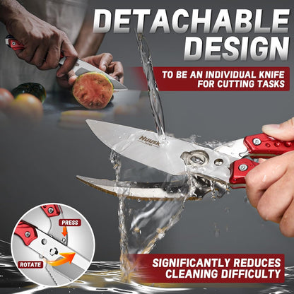 Huusk Kitchen Scissors All Purpose Poultry Shears Heavy Duty Ultral Sharp Detachable Kitchen Shears for Chicken Bone Turkey Silvery Stainless Steel Cooking Shear Thanksgiving