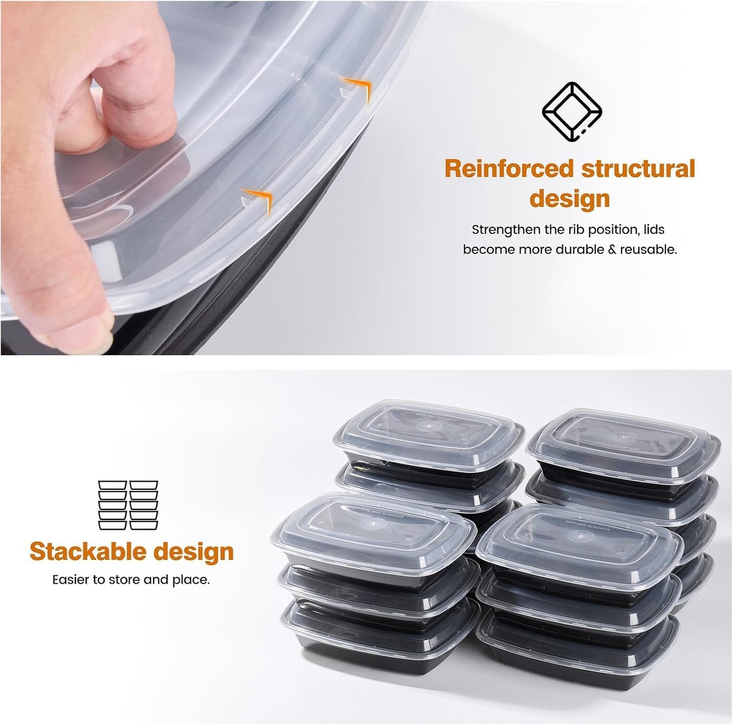 Glotoch 28oz Meal Prep Containers, 10 Pack (20-Piece) Reusable Food Storage Containers with Lids Microwave, Freezer, Dishwasher Safe - Leakproof & BPA Free Durable Plastic Lunch Box To Go Take Out