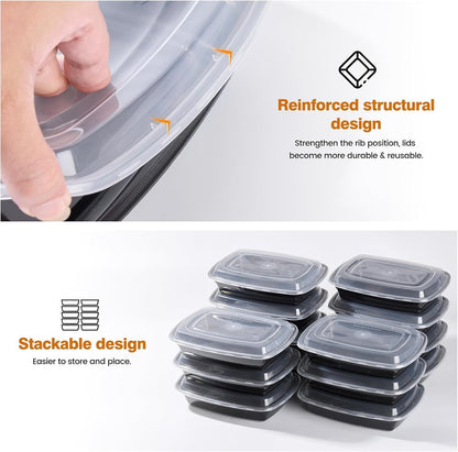Glotoch 28oz Meal Prep Containers, 10 Pack (20-Piece) Reusable Food Storage Containers with Lids Microwave, Freezer, Dishwasher Safe - Leakproof & BPA Free Durable Plastic Lunch Box To Go Take Out